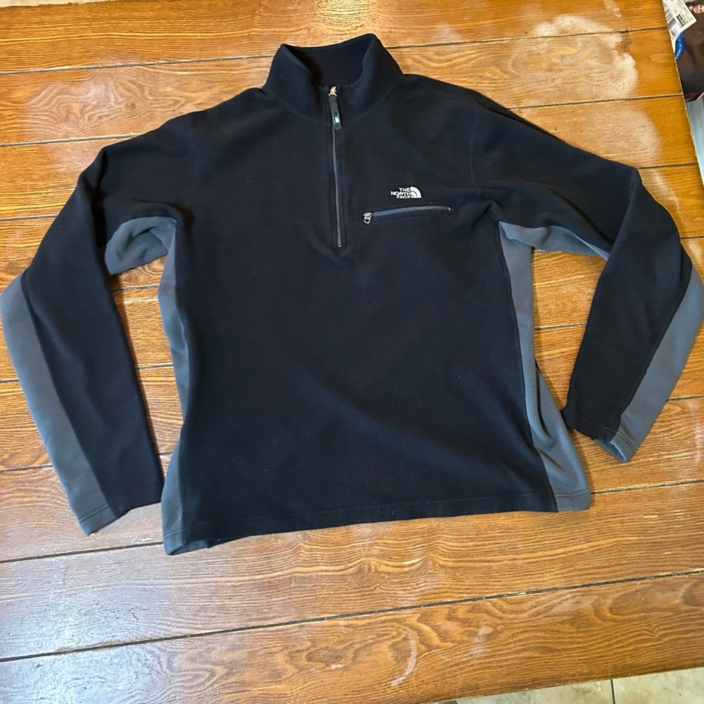 The North Face Sweater 1/4 Zip Fleece Mens Size L Black Gray Pullover Polyester